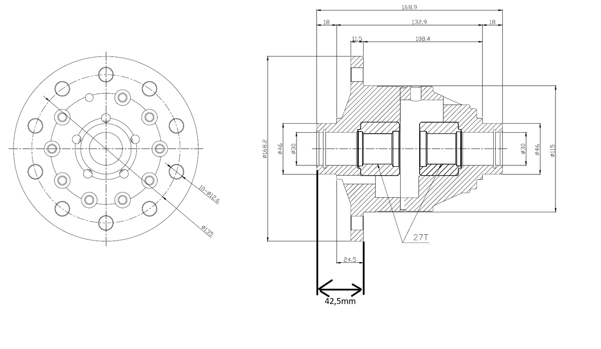 Tenaci Torsen diferentsiaal (TBM-407) – BMWE30/E36 188 mm 42,5 mm
