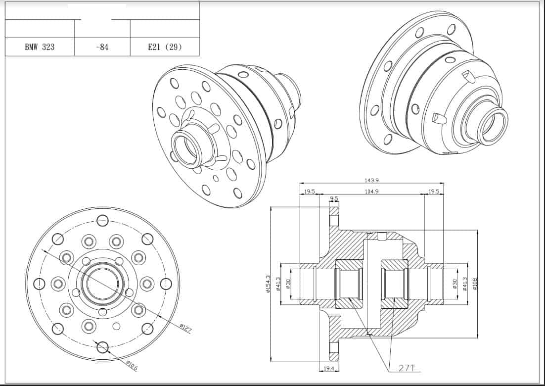 Tenaci Torsen diferentsiaal (TBM-404) – BMW 3-serie 168 mm Sekundaarkujutis